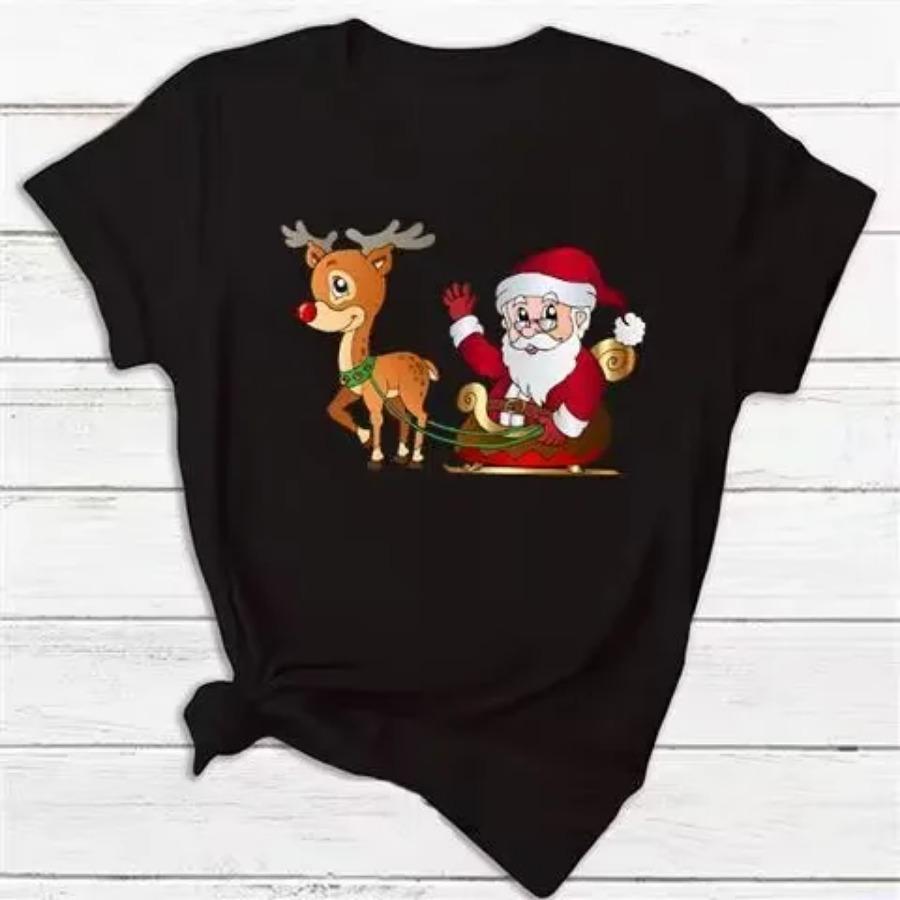 Hot Christmas Party 3D Printed T-shirt Male and Female Couple Red Short Sleeved Party Top Plus Size Loose Street Fashion Top