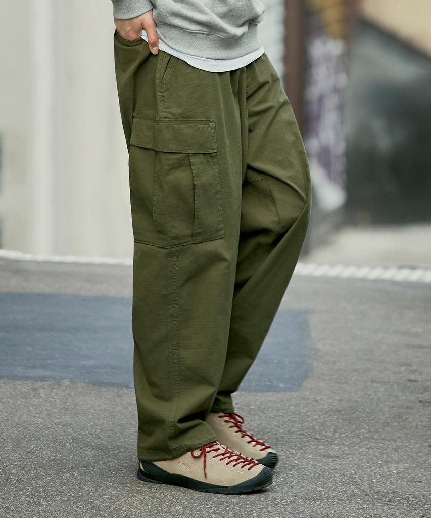 Peullukeu Wide Ripstop Cargo Pants Khaki Fpt113