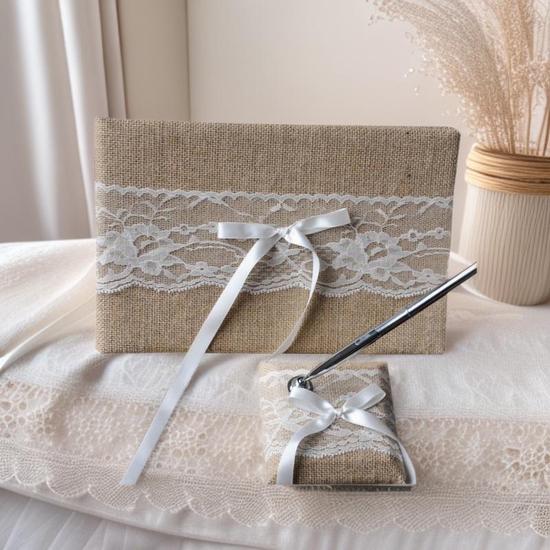 Burlap Wedding Guest Book and Gift Money Book for Banquets 16x24.5CM;9x9x2CM