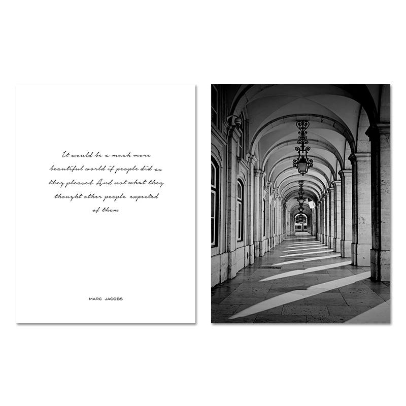 Nordic Poster Prints Black And White Arched Corridor Wall Art Canvas Painting Wall Pictures For Living Room Decorative Picture
