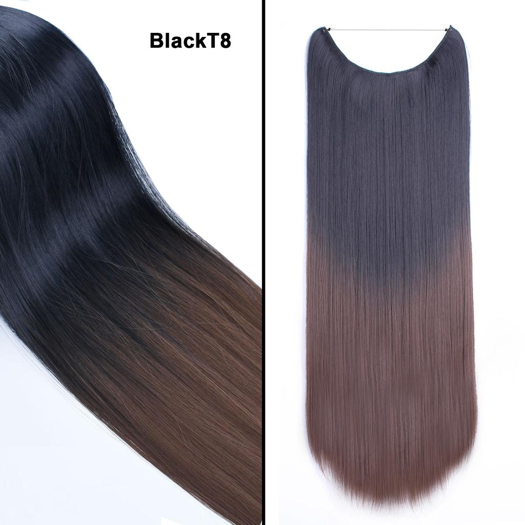 One Piece No Clips Hairpieces Ombre Color Elasticity Invisible Wire Fish Line Wavy Synthetic Hair Extension