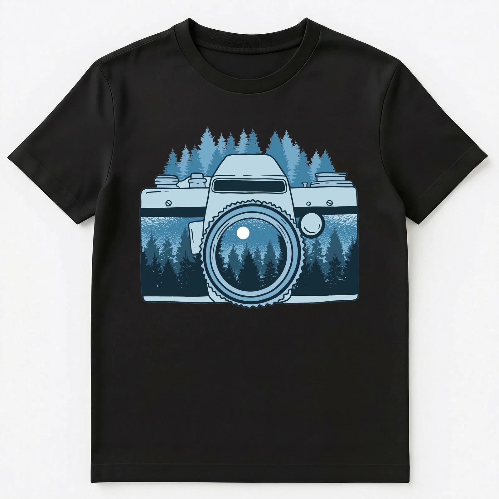 

Photo Camera With Blue Forest Graphic Unisex T-Shirt 5XL різнокольоровий