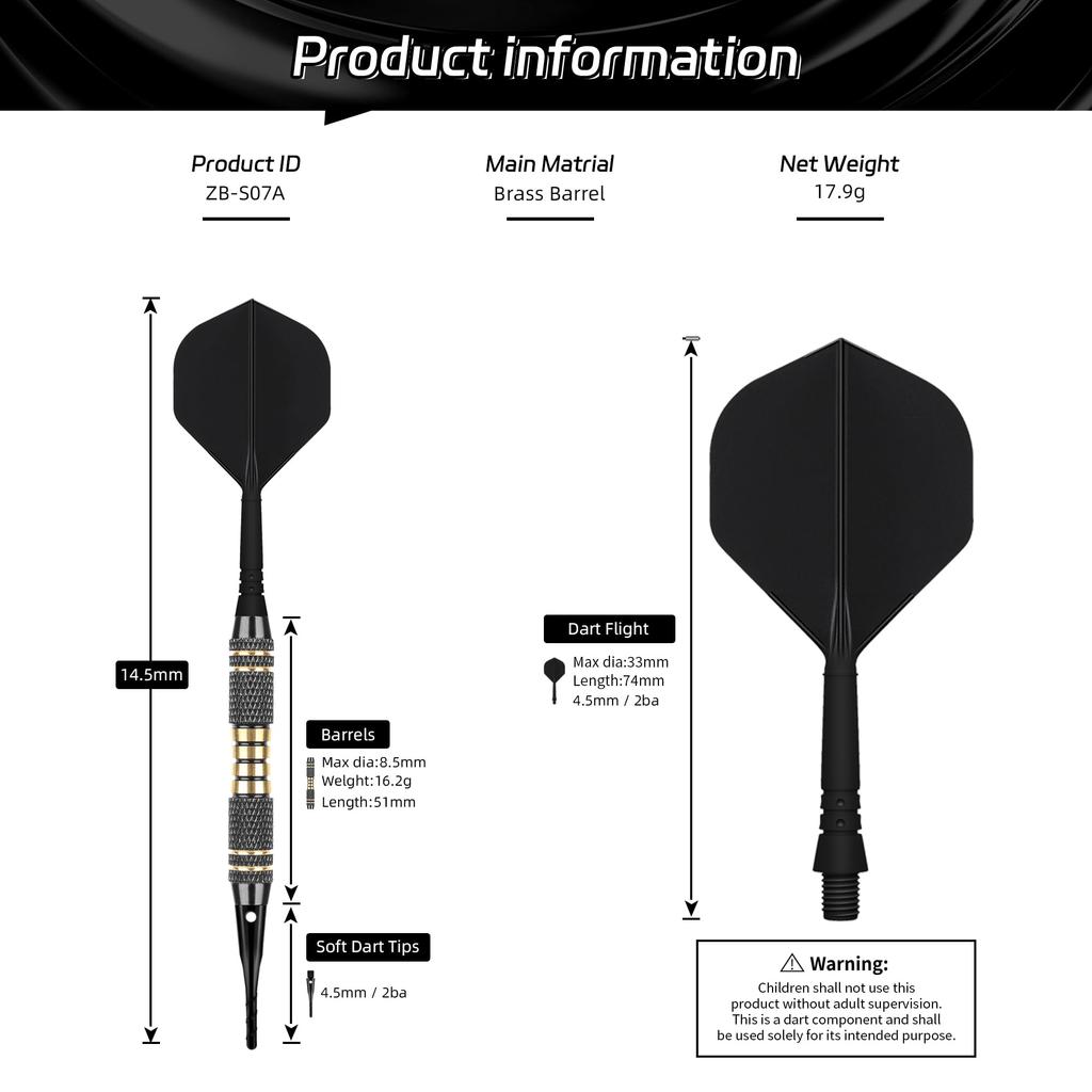 CyeeLife Darts Kunststoffspitzen Professionelles Soft Tip Darts Set 18g mit Koffer und 30 Extra Dartspitzen für Elektronisches Dartboard - (Schwarz) (Schwarz)