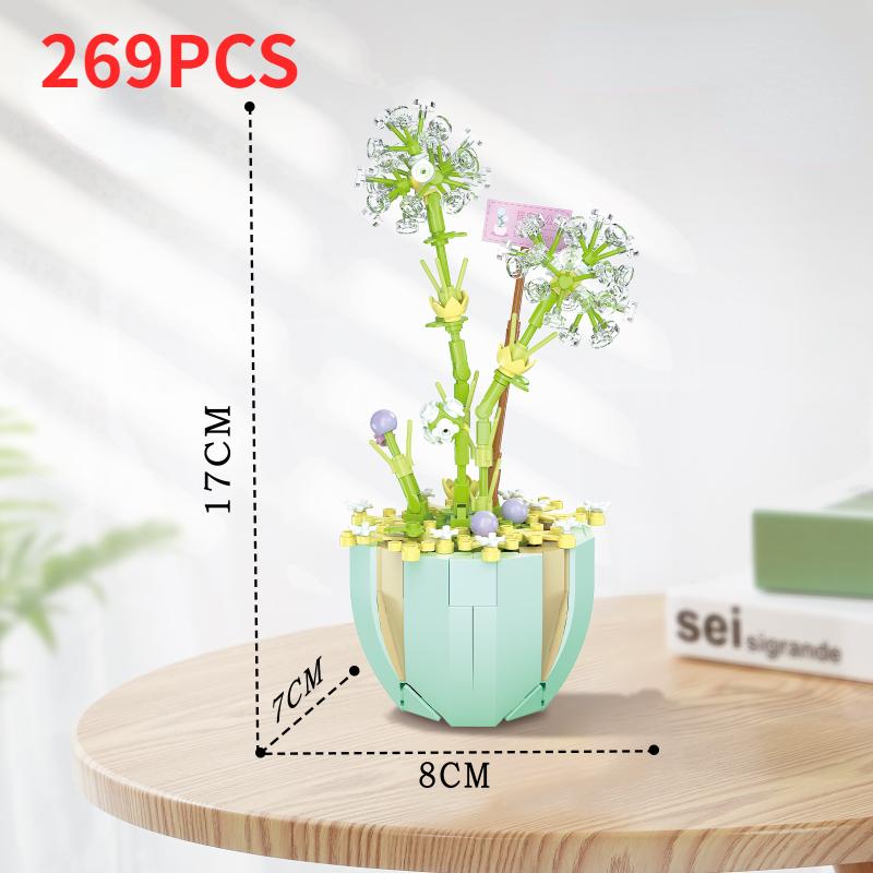 New Mini Building Blocks Toys For Girls Bonsai Bricks Potted Flowers Blossoms Plants Construccion Kids Adult Toys Christmas Gift