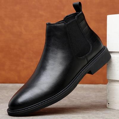 Fashion Warm Plush Fur Men Chelsea Boots New Winter Man Casual Boots Soft Leather Elastic Strap Ankle Boots Slip On Formal Business Shoe