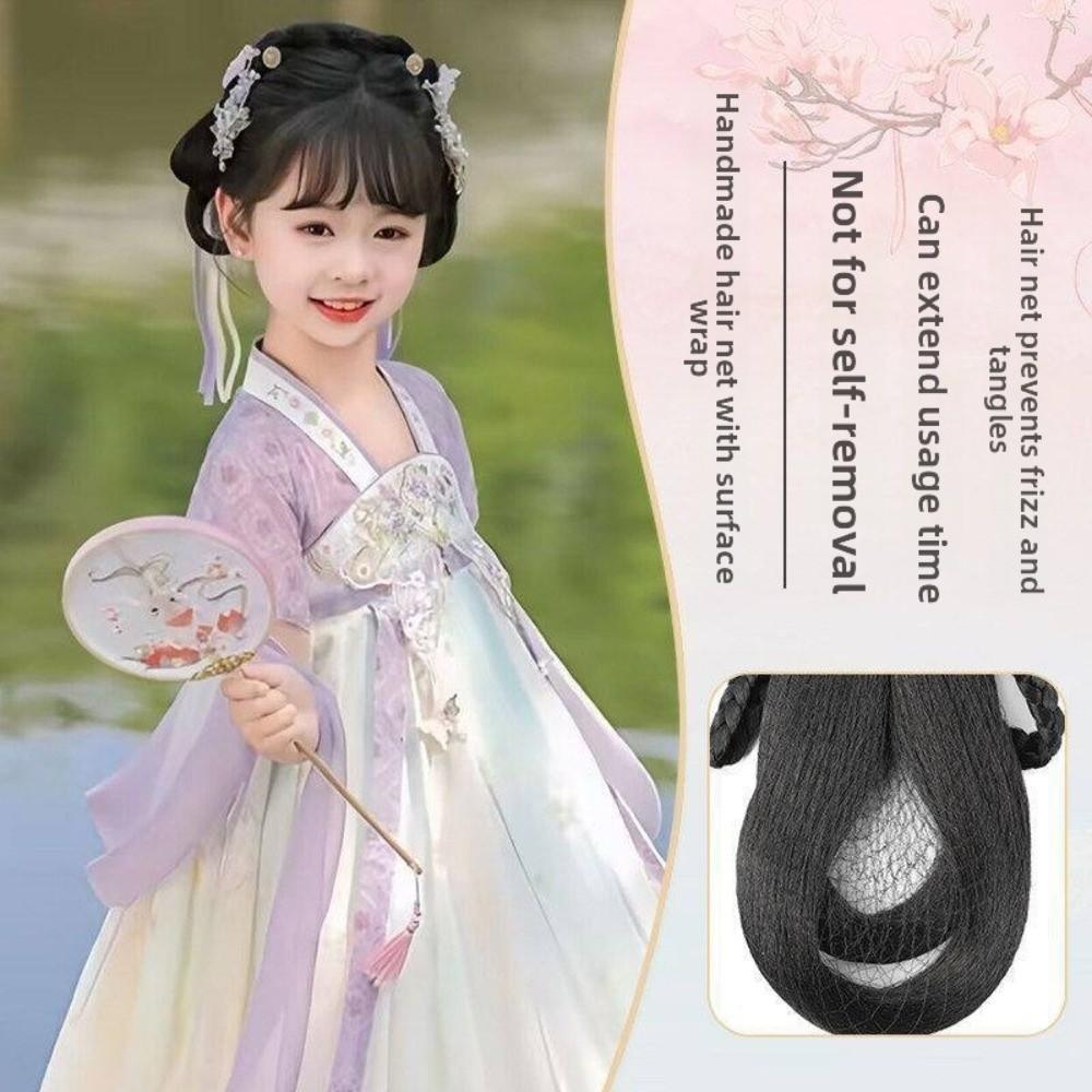 Headdress Hanfu Ancient Costume Wigs Synthetic Integrated Hair Bun Girls Chinese Chignon  for Kids