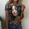 Women's round Neck Short Sleeve T-shirt Animal Print 3D Printing Street Style Loose Fit Summer Casual Wear Polyester Material