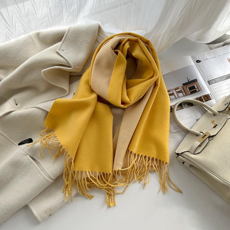 Solid Color Imitation Cashmere Scarf Women's Winter Thickened Double-sided Warm Scarf Cold-proof Outer Long Shawl