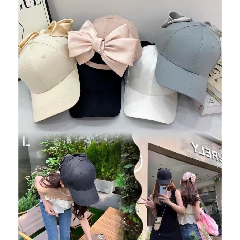 Spring Summer Cotton Baseball Cap With Large Bowknot And Wide Brim Sunshade For Women