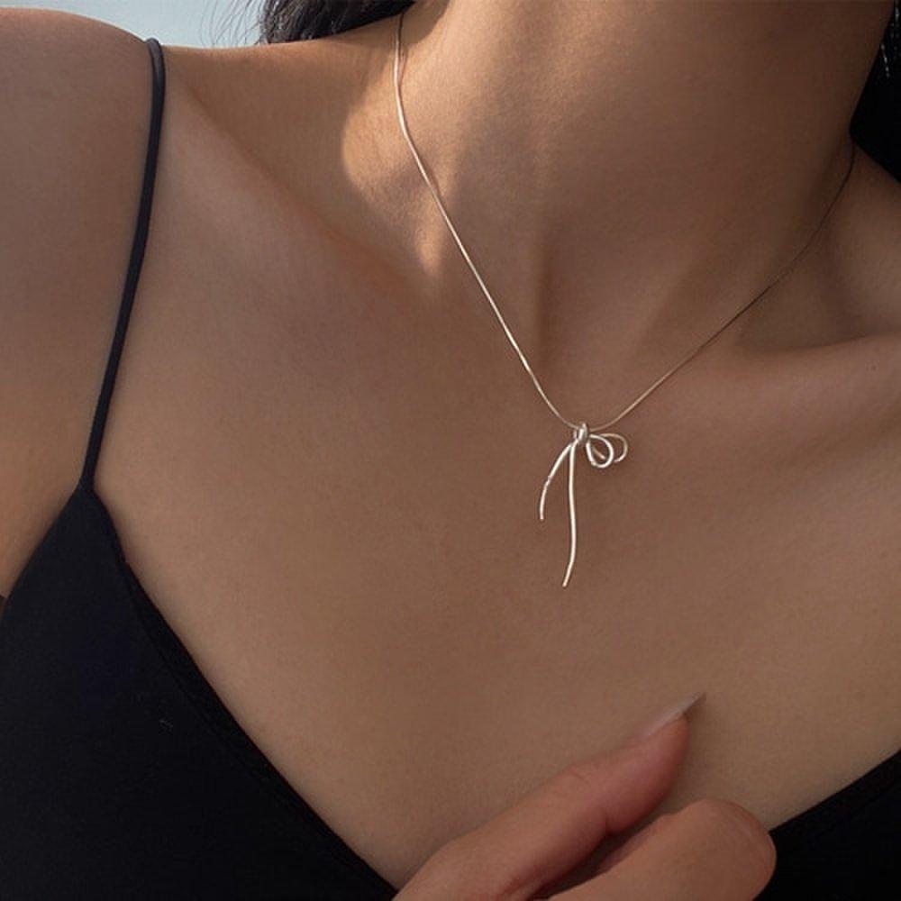 Silver 925 Snake Silk Knot Ribbon Necklace N101
