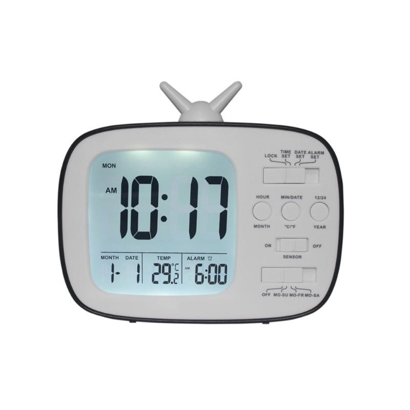 Retro TV Children's Alarm Clock LCD Electronic Clock Student Bedside Alarm Clock Photosensitive Smart Clock