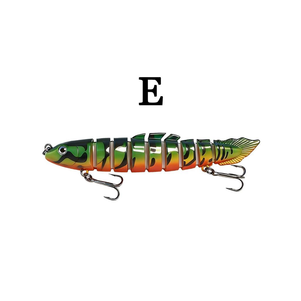 Eight-section bionic pike lure with realistic swimming action. Sharp hooks for solid hooksets, ideal for catching aggressive freshwater predators.