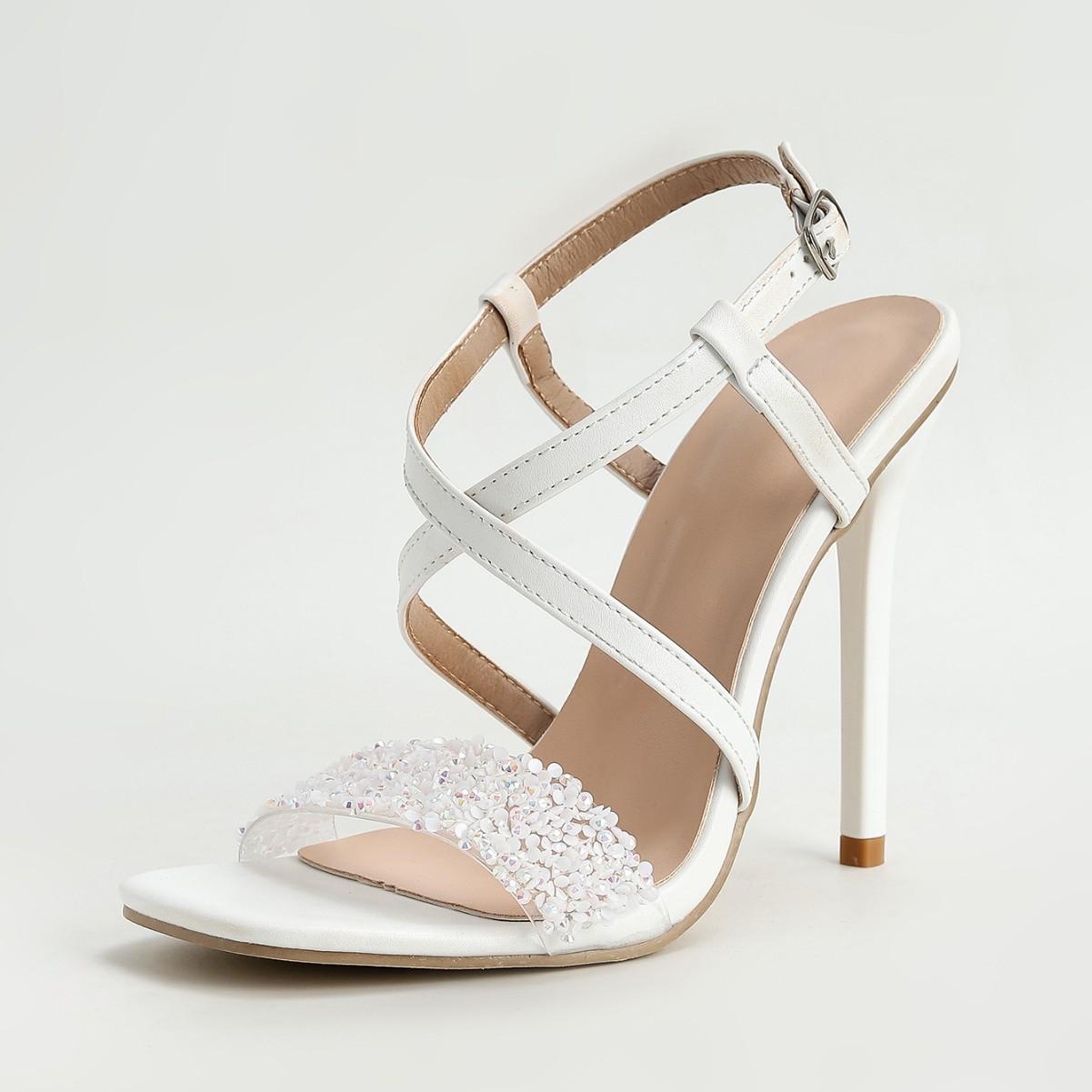 

Элегантные женские туфли на высоком каблуке 2025 лето новая мода стразы ремешок на одном слове шпилька высокий каблук сандалии 42