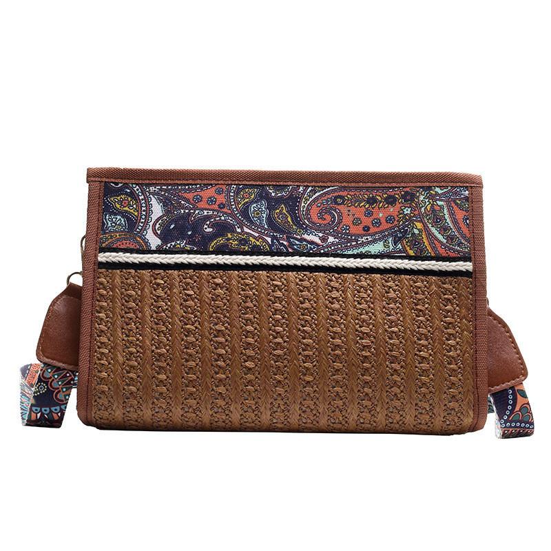 Stylish Street Fashion Khaki And Brown Woven Tote Bag For Women коричневый