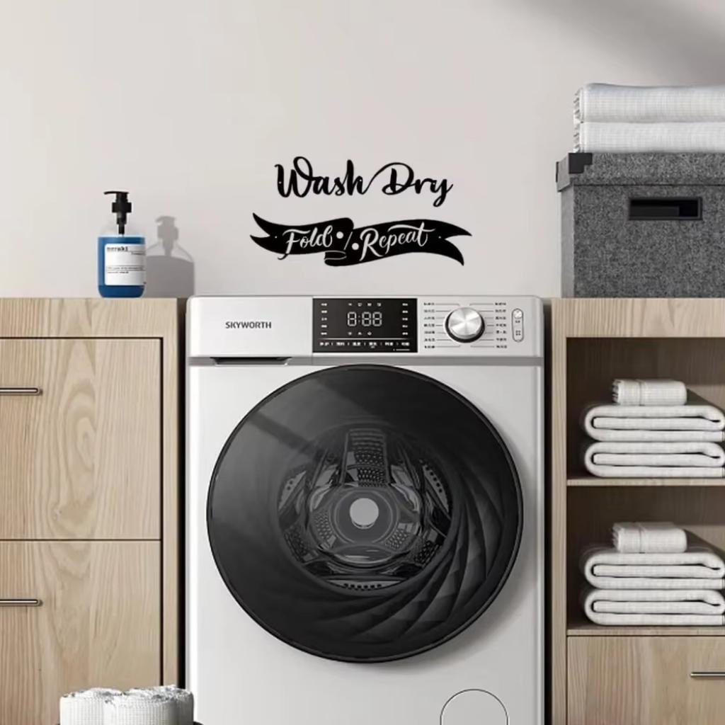 2-teilige Metall-Wäschezeichen: 'Waschen, Trocknen, Falten, Wiederholen' für Stilvolle Waschküche. Wandkunst aus Metall für Waschküchendekor. Verschönerung