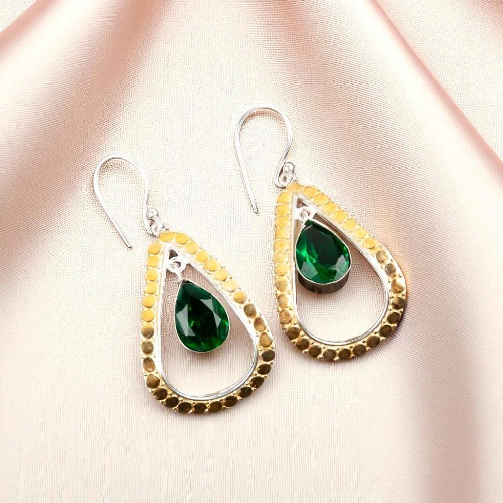 Chrome Diopside Gemstone 925 Sterling Silver Jewelry Handcrafted Earrings 2.27" EE-82-13
