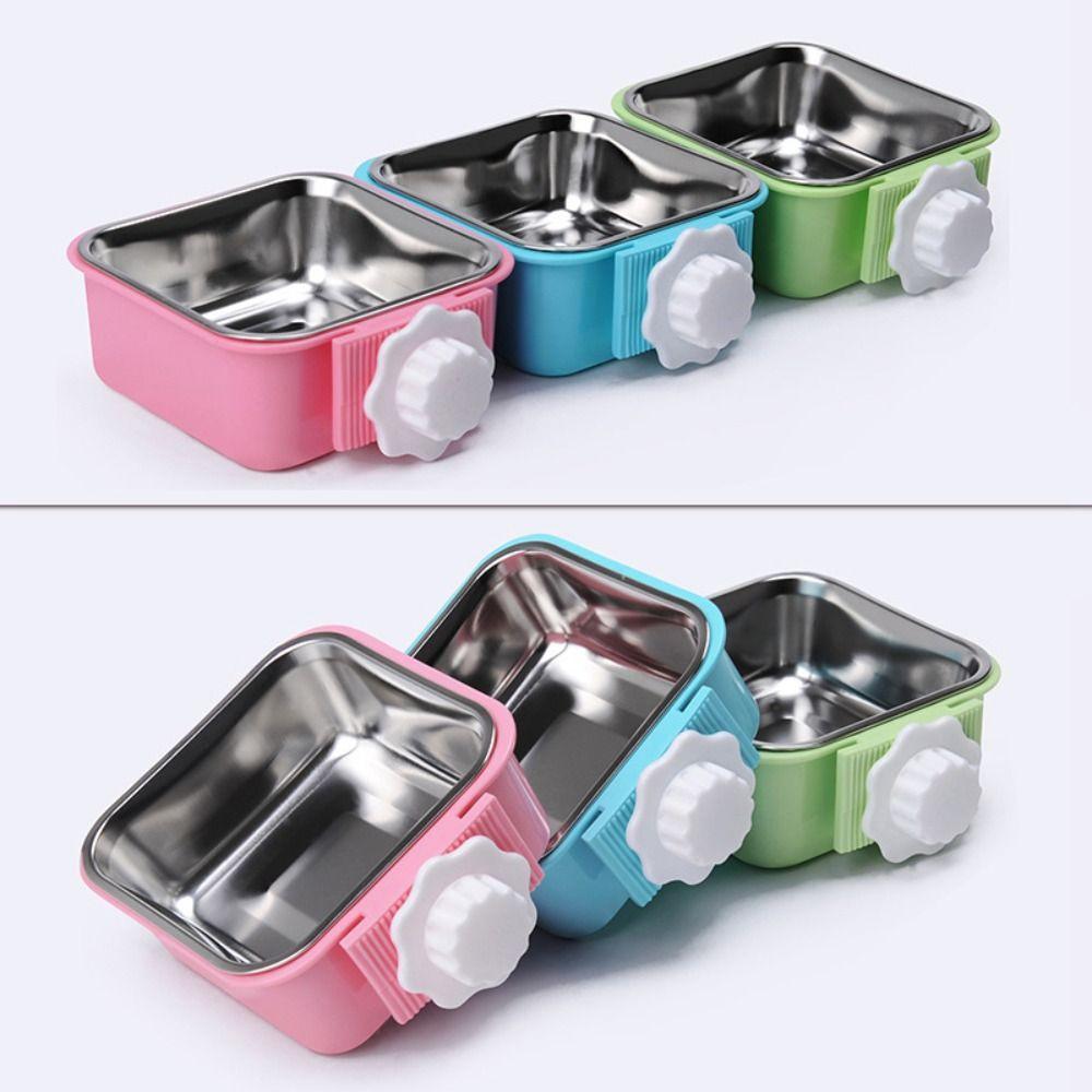 Detachable Stainless Steel Cat Bowl Hangable Anti Rollover Pets Food Dispenser Cage Accessories Hamster Food Feeder Guinea Pig