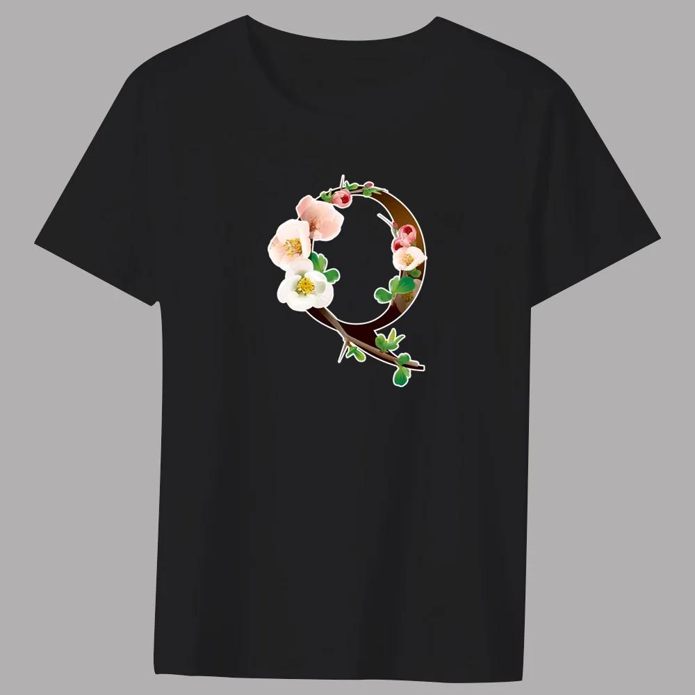 Men'sT-shirt Basic Print Short Sleeve Anime Top Flower Color Lettern Series Casual Black O-neck Youth Commuter Comfortable Shirt