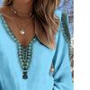 Lady's Vintage Western-style Printed Blouse, V-neck Long Sleeves, Suitable for Summer Vacations and Outdoor Gatherings