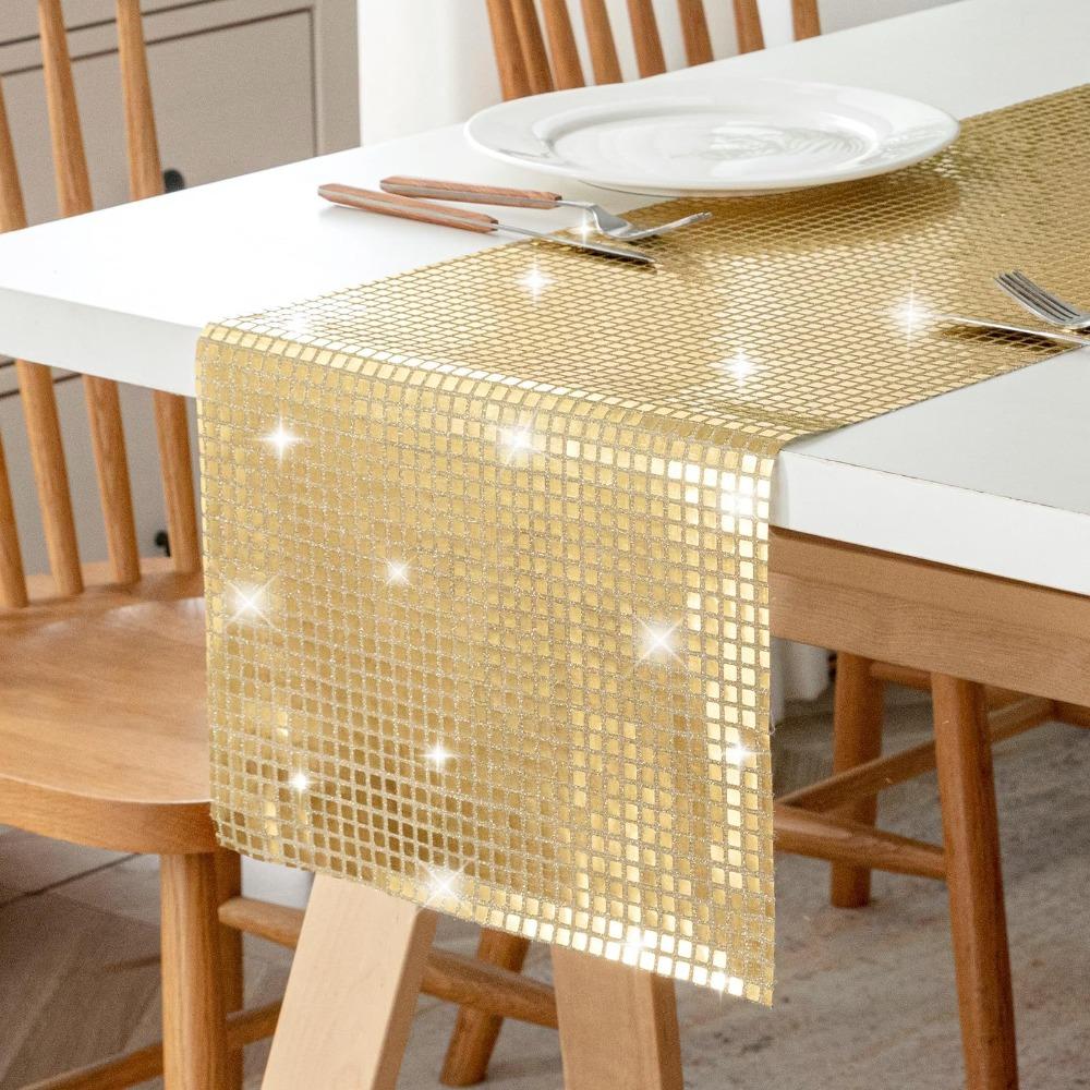 Unique Glitter Disco Table Runner Sequin Mirror Design Table Cover European Style Dining Table Decoration Birthday