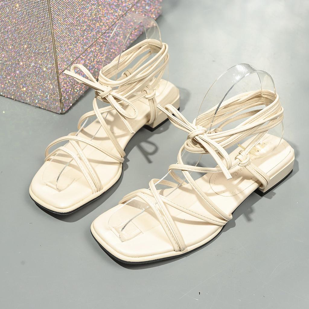 Fashion 2025 Women's Fashion Cross-Strap Roman Sandals Summer Casual Thick Heel Solid Color Open Toe Women's Shoes Sandalias Mujer