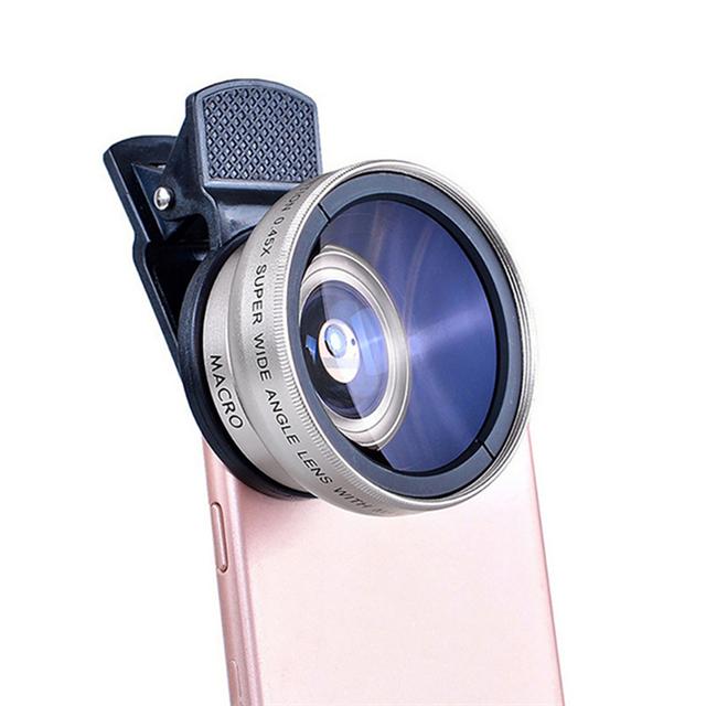 2 IN 1 Lens Universal Clip 37mm Mobile Phone Lens 0.45x 49uv Super Wide-Angle Macro HD Professional For All Smartphones