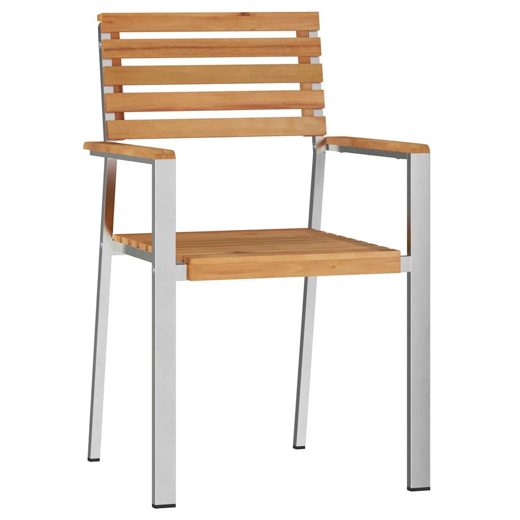 Garden Chair 2 Pcs Solid Teak Wood and Stainless Steel