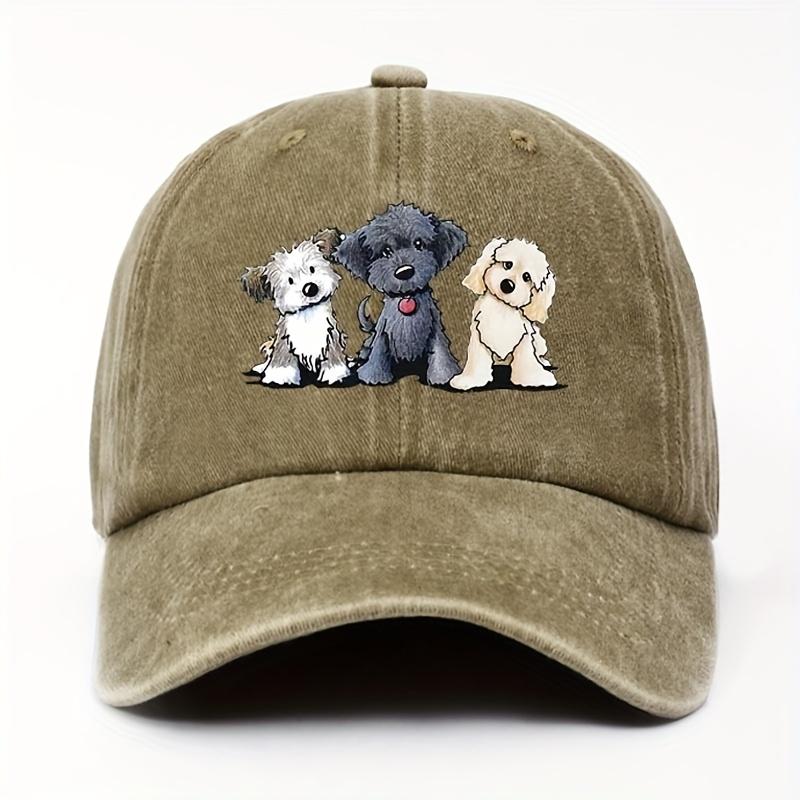 Czapka bejsbolowa z nadrukiem trzech kreskówkowych szczeniaków - urocza i zabawna czapka bejsbolowa w stylu retro dla miłośników psów