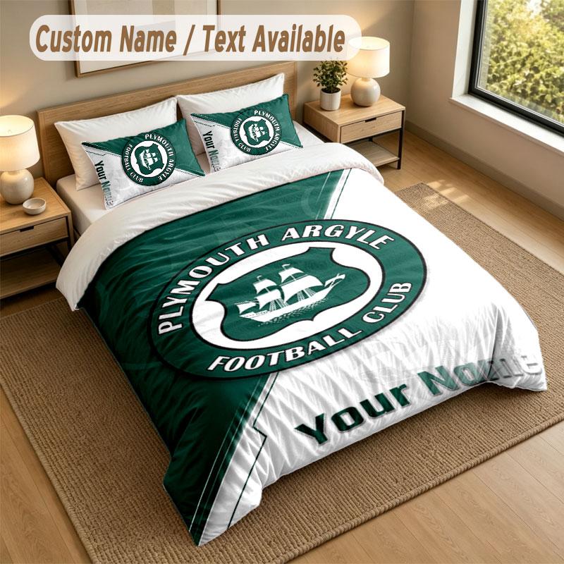 Bedding Set 1 Duvet Cover 2 Pillowcases Plymouth Argyle FC Print Soft Bed Linen Bedroom Decor