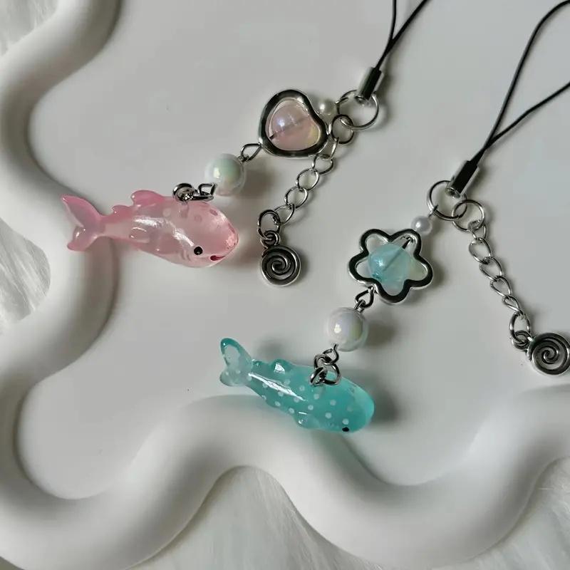 2pcs Y2k Cute Simulation Marine Animal Shark Chain For Mobile Phone, Ccd Camera, Small Decoration Pendant Accessories