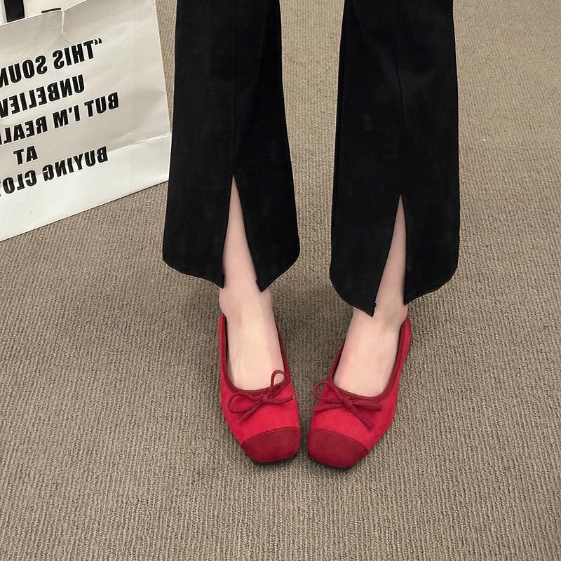 Ballet shoes 2025 new new bow round head flat sole single shoes women's casual soft sole large size comfortable single shoes