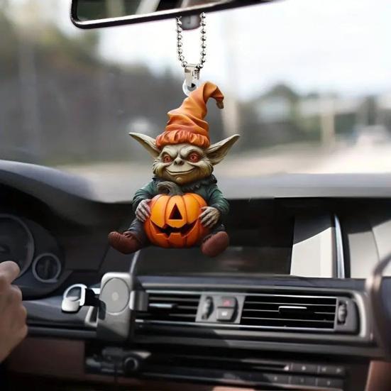 1/6Pcs Alien Hold Pumpkin Pendant Auto Decoration Halloween Festive Atmosphere Style Acrylic Car Hanging Pendant