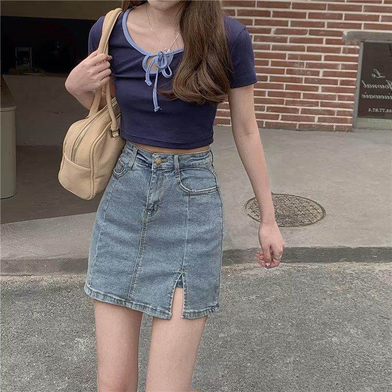 Korean Chic High Waist Denim A-Line Skirt - Women's Summer Retro Style