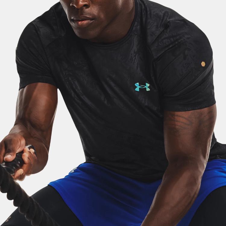 Under Armour Rush 2.0 Solid Logo Crew Neck T-Shirt Men Tops Black 1370318-001
