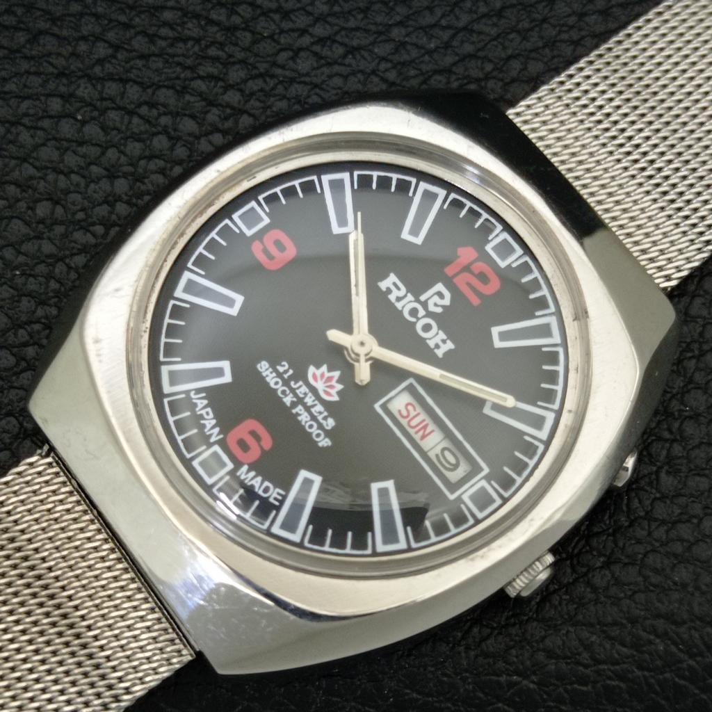 JAPAN VINTAGE RICOH R31 AUTOMATIC MENS BLACK COLOR DIAL WATCH a707686-1