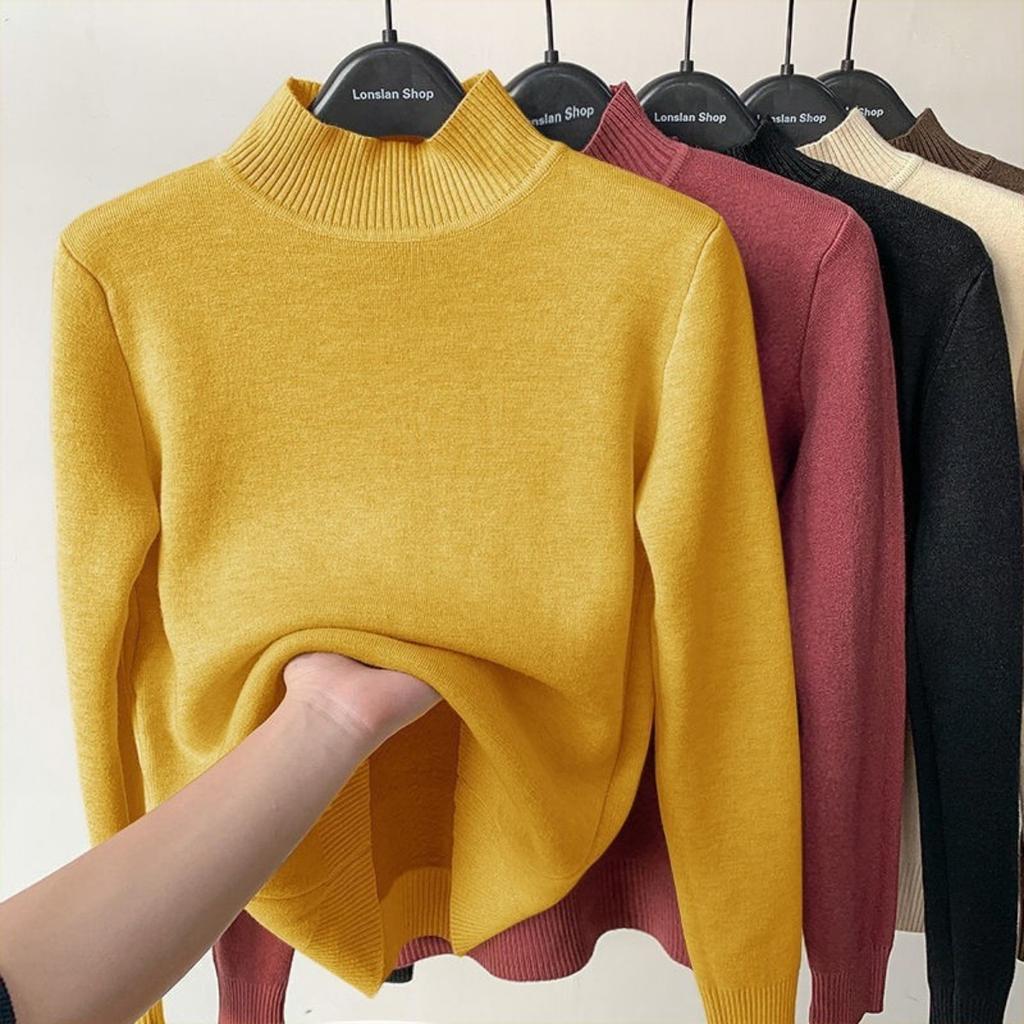 One Piece Velvet Fabric, High Neck Sweater for Women In Autumn and Winter, with Thickened Velvet Lining and A Base Knit Sweater