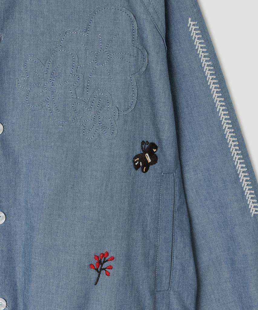 Taibseobiseu Embroidered Raglan Denim Hood Shirt [Blue]