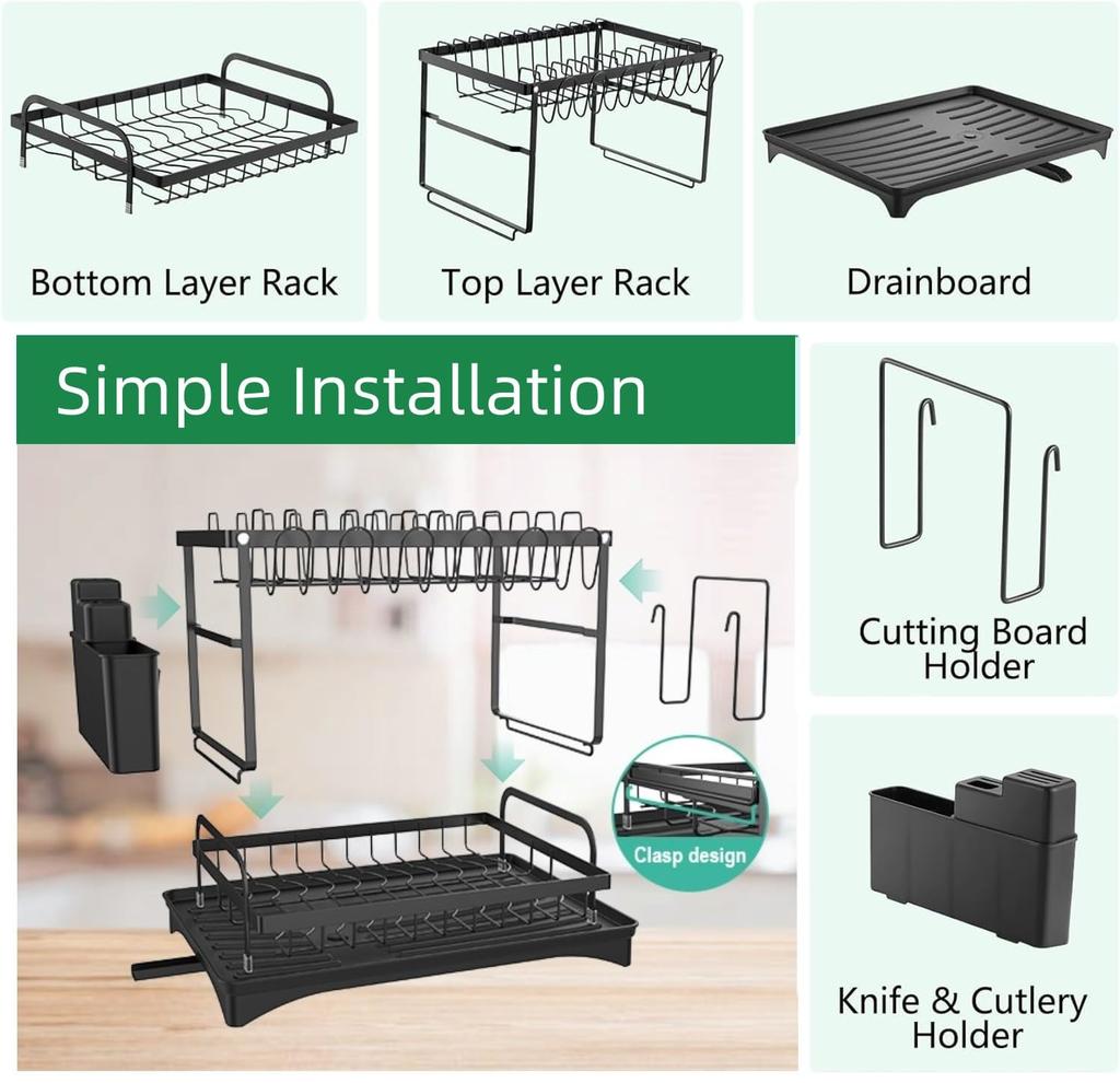FUMITT Dish Dish Dish Slim Large Kitchen Dish Drying Easy To Assemble Automatic Drain Drainer, Drainer, Rust-Proof, Storage, - Capacity, Supplies,