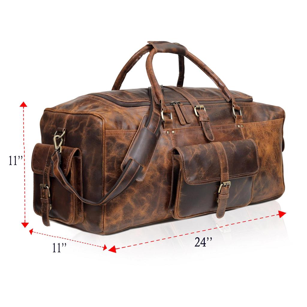 Personalized Full Grain Leather Duffle Bag: Travel Weekender Carry-on