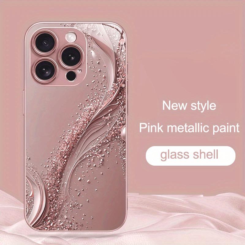 Rosa Goldene Wellenmuster Metalllack Gehärtetes Glas Handyhülle Für iPhone 17 16 15 14 13 12 11 Pro Max Plus 16E 17Air Hülle