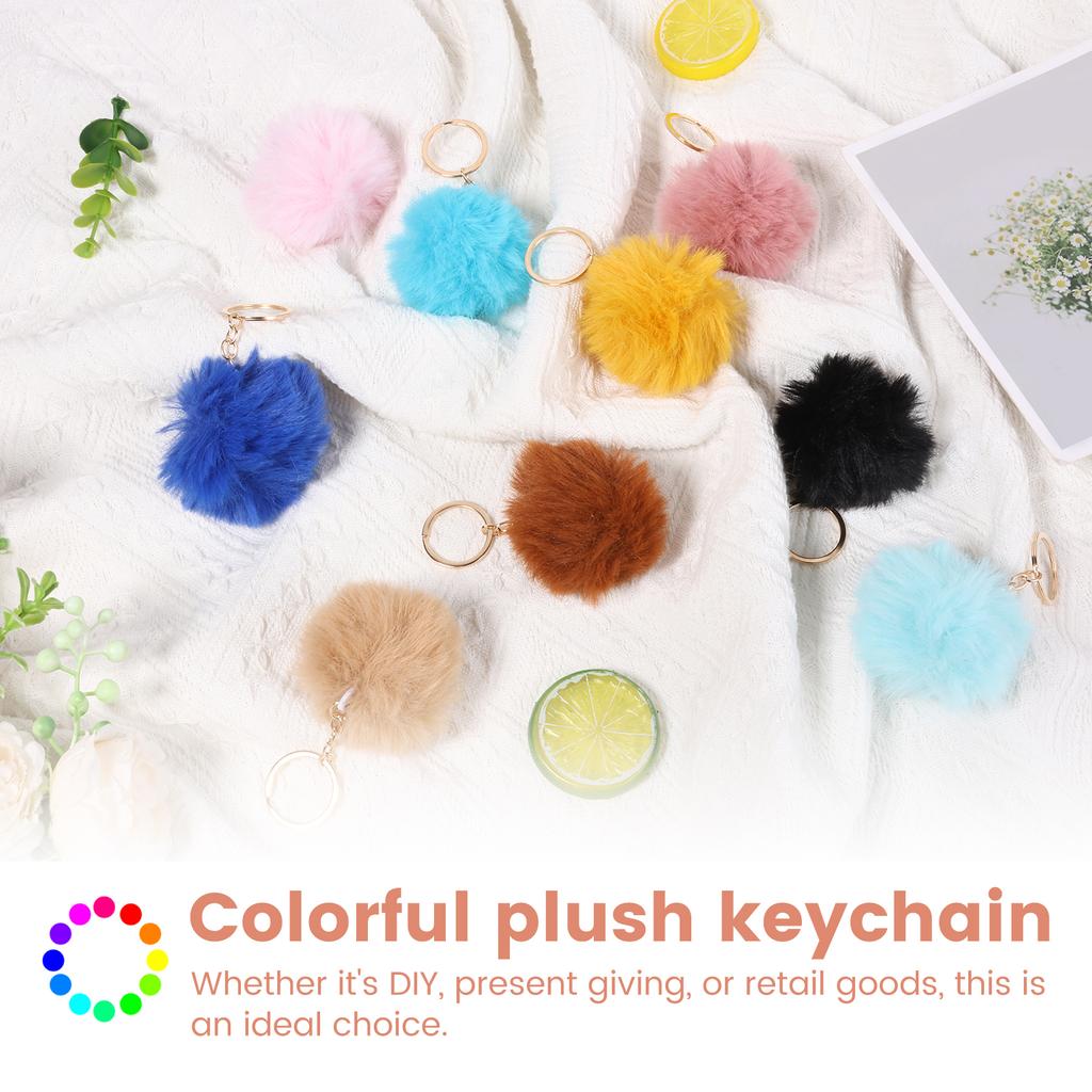 60Pcs Fluffy Pompom Keychain Women Luxury Pompom Keyring Accessory Gold Color Chains Pompons Fake Fox Rabbit Fur Charms Chain