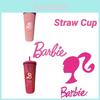 Barbie Pink Becher mit Strohhalm Kreativer Versiegelter Auslaufsicherer Plastikbecher