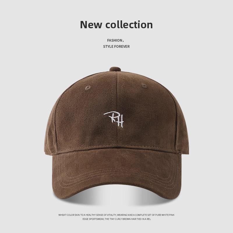 Korean Style RH Letter Embroidery Baseball Cap Simple Versatile Large Head Size Face Slimming Street Fashion Hip Hop Cap