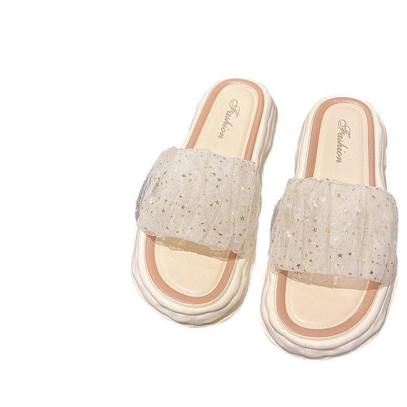 

Новые кружевные женские тапочки Frosted Pearl, стиль Small Fragrance, летние прохладные тапочки, универсальная повседневная пляжная обувь, толстая подошва, большой размер 40-41 абрикосовый