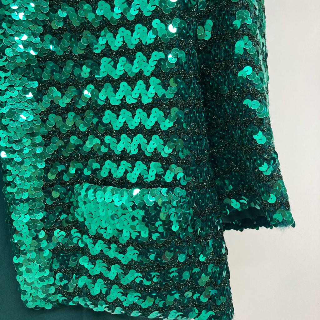 Gucci 653449 XKBTI Glitterx Sequin Silk Lining Collarless Buttonless Jacket M greenUsed