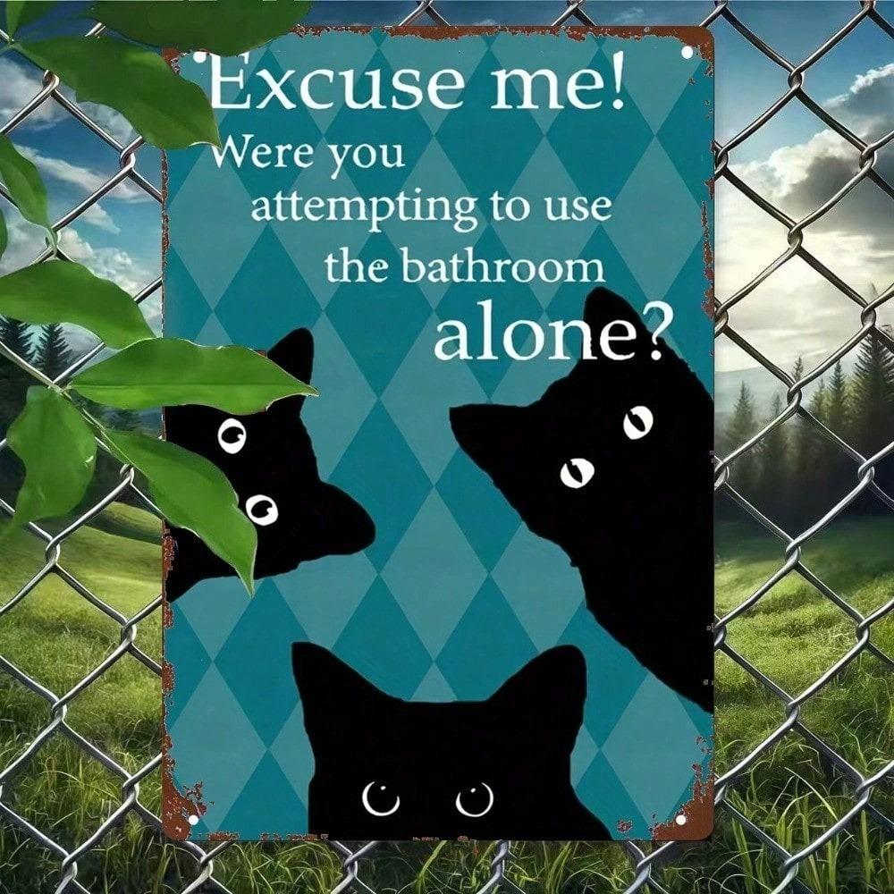 Funny Cat Metal Wall Sign 8x12in Novelty Bathroom Decor Vintage Iron Plaque Art