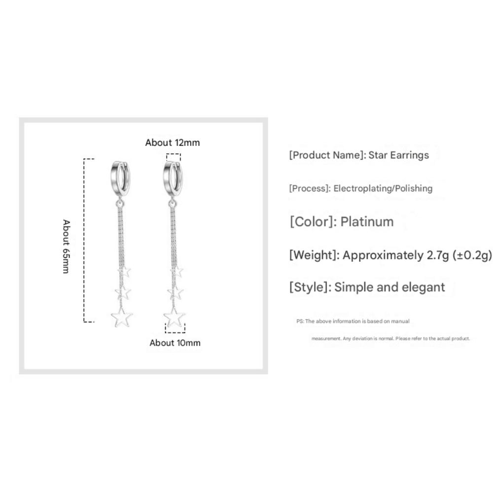 925 Silver Earrings Long Three Star Earrings Ladies Fashion Simple Birthday Party Wedding Anniversary Jewelry Gift