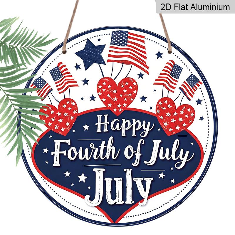

2D Flat, 1pc Round Aluminum Hanging Sign - 4th of July Patriotic Metal Wall Sign, Happy Fourth of July Star & Flag Design, Perfect for Indoor 7.87*7.87 inches