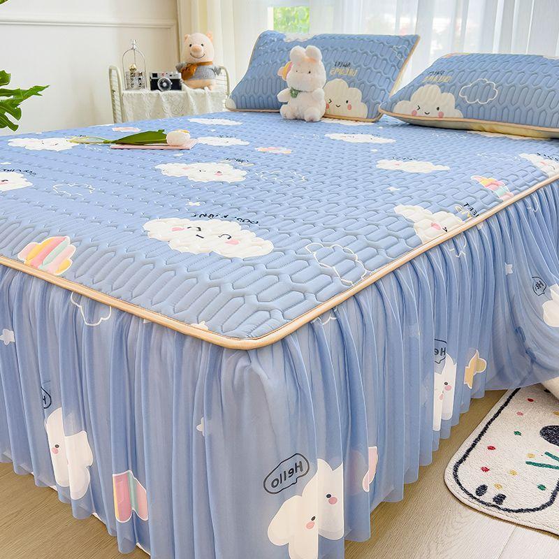 1/3Pcs Thai Latex Cooling Bed Skirt, Ice Silk Mattress Cover, Washable Breathable Cooling Mat for Queen King Beds