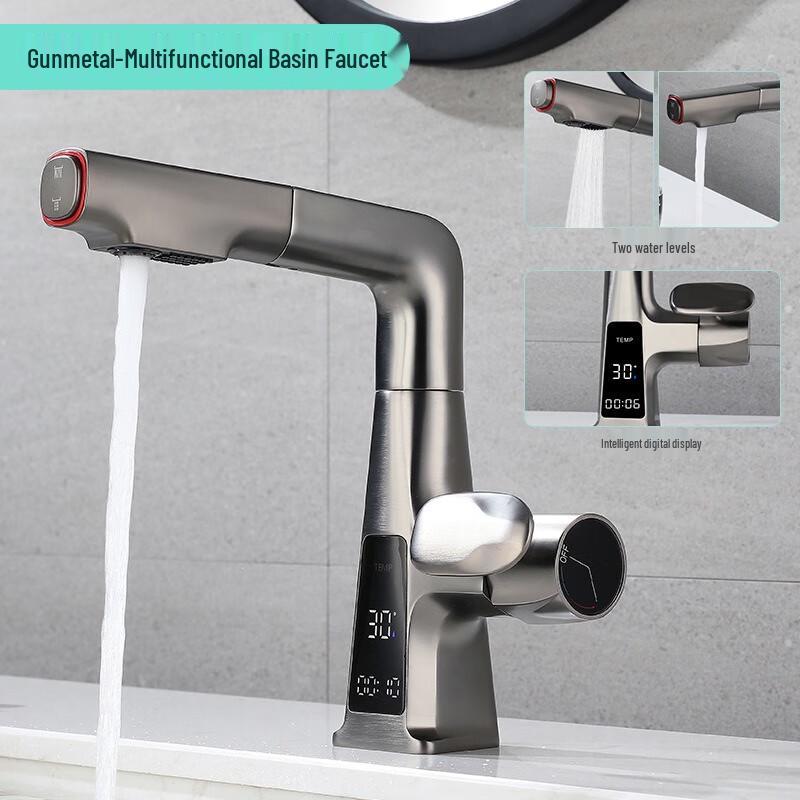 TLXT Smart Digital Pull-out Bathroom Faucet